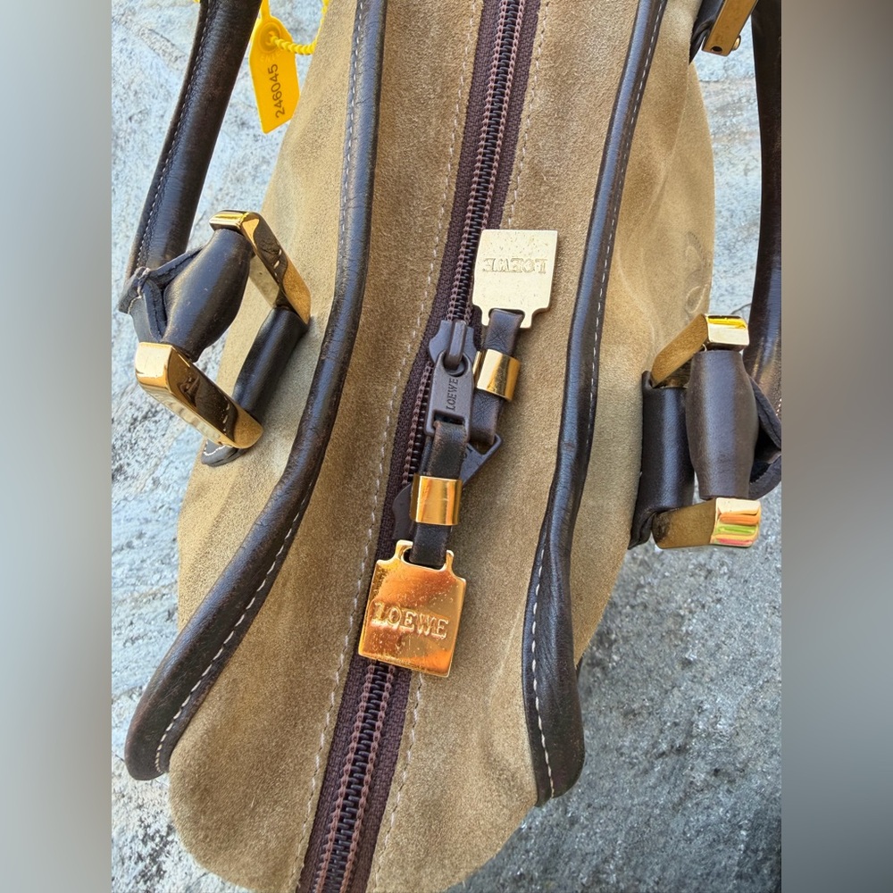 Authentic Loewe Suede Tan and Black Handbag with Embroidered Logo - Picture 12 of 16